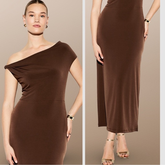 NWTS💓THE OCCASION M💓ELITE OLD NAVY LINE LUSTROUS SABLE ONE SHOULDER MIDI DRESS - Picture 2 of 16